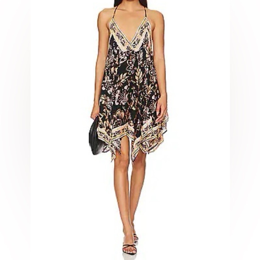 Free People Black and Blush Floral Asymmetrical Slip Dress - Picture 14 of 14